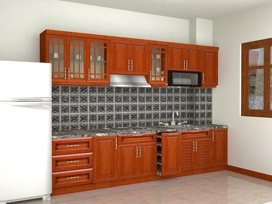 Tủ bếp gỗ gõ đỏ chữ I TB007